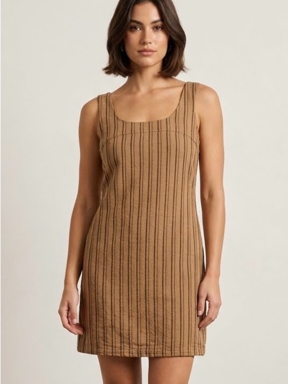 Cleo Linen Blend Striped Shift Dress Sleeveless Neutral Boho Summer Beach Travel